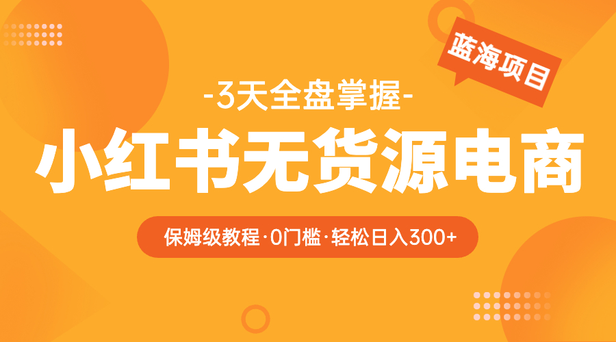 （5912期）2023小红书无货源电商【保姆级教程从0到日入300】爆单3W天亦网独家提供-天亦资源网