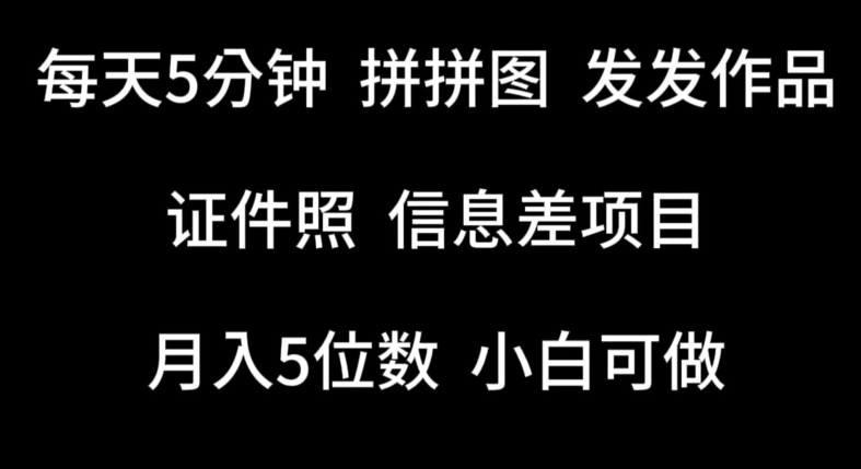 每天5分钟，拼拼图发发作品，证件照信息差项目，小白可做天亦网独家提供-天亦资源网