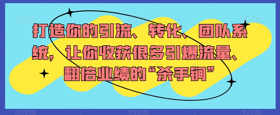 打造你的引流、转化、团队系统，让你收获很多引爆流量、翻倍业绩的“杀手锏”天亦网独家提供-天亦资源网