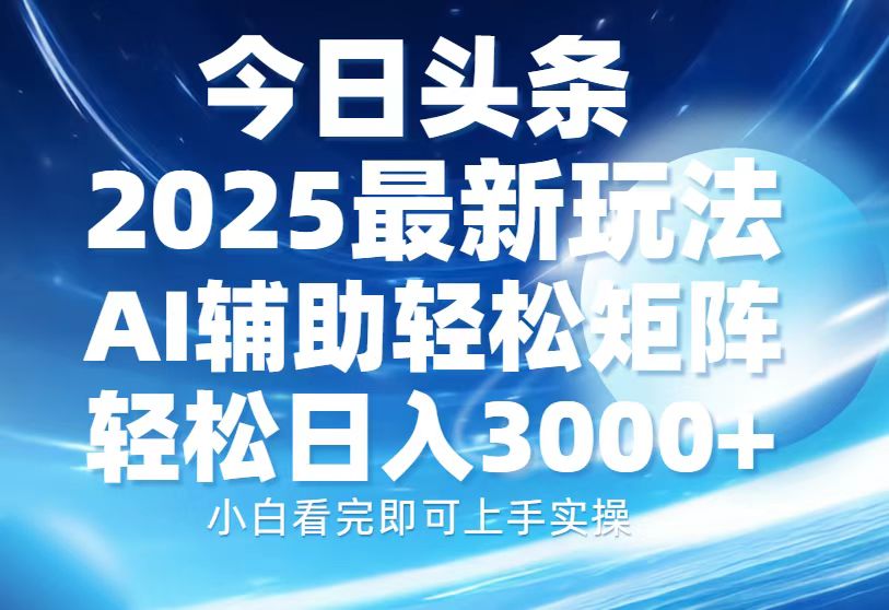 （13958期）今日头条2025最新玩法，思路简单，复制粘贴，AI辅助，轻松矩阵日入3000+天亦网独家提供-天亦资源网