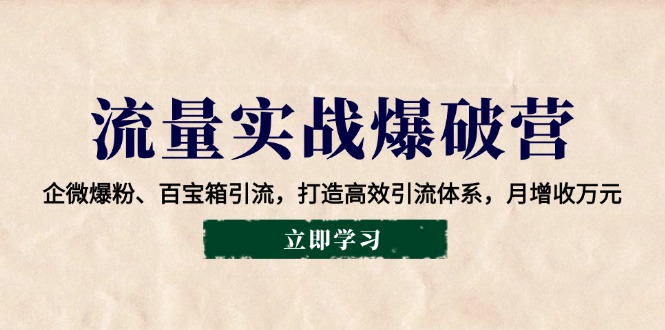 （14039期）流量实战爆破营：企微爆粉、百宝箱引流，打造高效引流体系，月增收万元