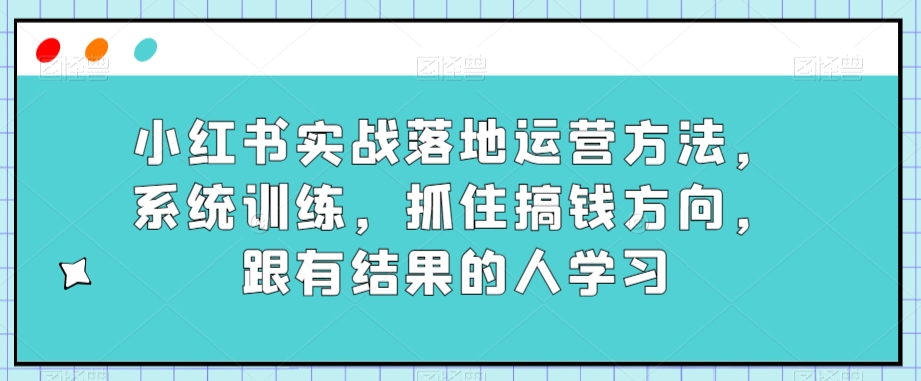 小红书实战落地运营方法，系统训练，抓住搞钱方向，跟有结果的人学习天亦网独家提供-天亦资源网