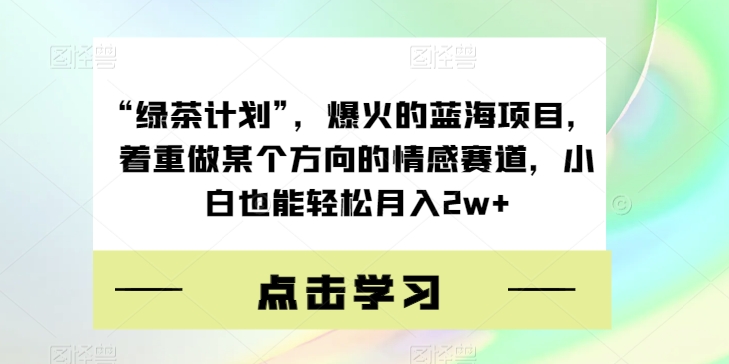 “绿茶计划”，爆火的蓝海项目，着重做某个方向的情感赛道，小白也能轻松月入2w+【揭秘】天亦网独家提供-天亦资源网