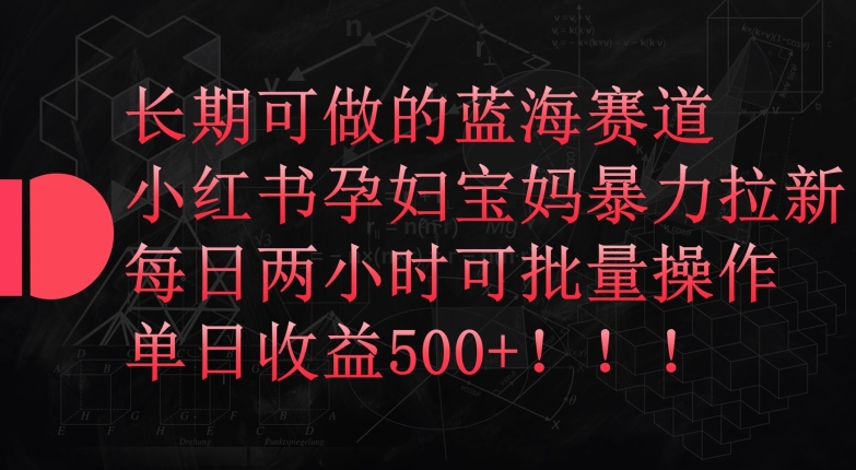 长期可做的蓝海赛道，小红书孕妇宝妈暴力拉新玩法，每日两小时可批量操作，单日收益500+天亦网独家提供-天亦资源网