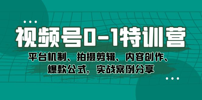 （7373期）视频号0-1特训营：平台机制、拍摄剪辑、内容创作、爆款公式，实战案例分享天亦网独家提供-天亦资源网