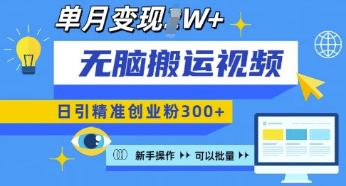 无脑搬运视频号可批量复制，新手即可操作，日引精准创业粉300+，月变现过W天亦网独家提供-天亦资源网