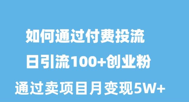 （10189期）如何通过付费投流日引流100+创业粉月变现5W+天亦网独家提供-天亦资源网