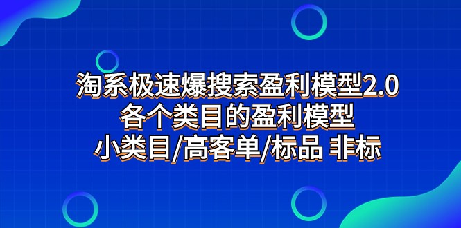 淘系极速爆搜索盈利模型2.0，各个类目的盈利模型，小类目/高客单/标品 非标天亦网独家提供-天亦资源网