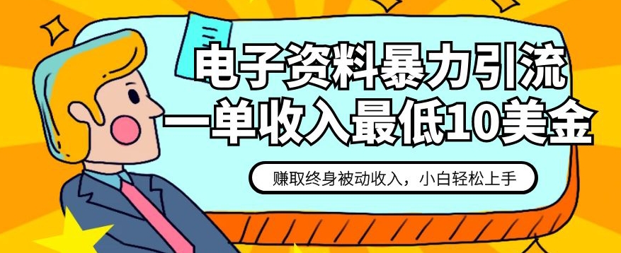 电子资料暴力引流，一单最低10美金，赚取终身被动收入，保姆级教程【揭秘】天亦网独家提供-天亦资源网