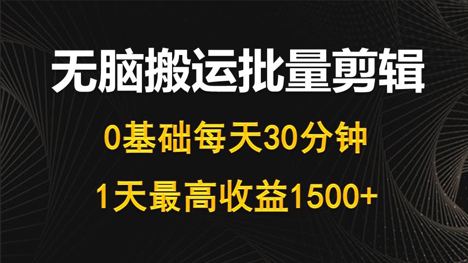 （10008期）每天30分钟，0基础无脑搬运批量剪辑，1天最高收益1500+天亦网独家提供-天亦资源网