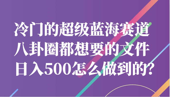 冷门的超级蓝海赛道，八卦圈都想要的文件，一天轻松日入500怎么做到的？天亦网独家提供-天亦资源网