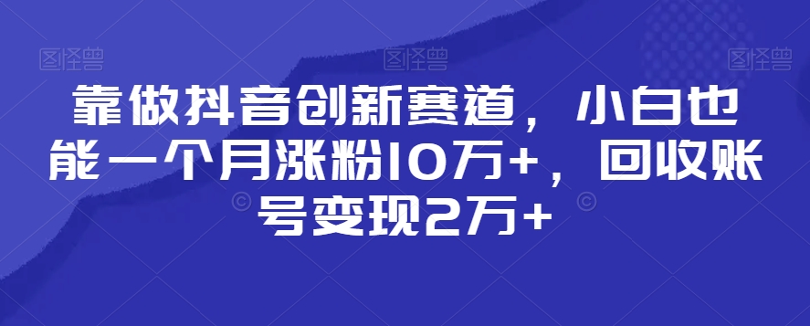 靠做抖音创新赛道，小白也能一个月涨粉10万+，回收账号变现2万+天亦网独家提供-天亦资源网