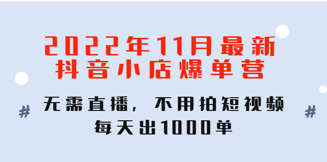 （4356期）2022年11月最新抖音小店爆单训练营：无需直播，不用拍短视频，每天出1000单天亦网独家提供-天亦资源网