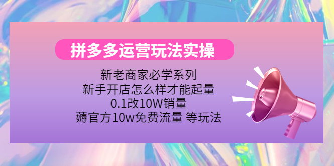 （4160期）拼多多运营玩法实操，0.1改10W销量，薅官方10w免费流量 等玩法！天亦网独家提供-天亦资源网