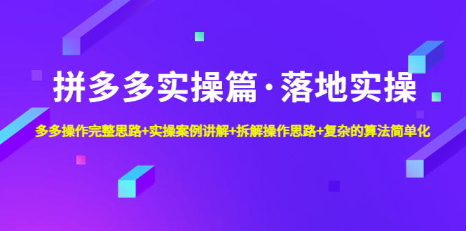 （4947期）拼多多实操篇·落地实操 完整思路+实操案例+拆解操作思路+复杂的算法简单化天亦网独家提供-天亦资源网