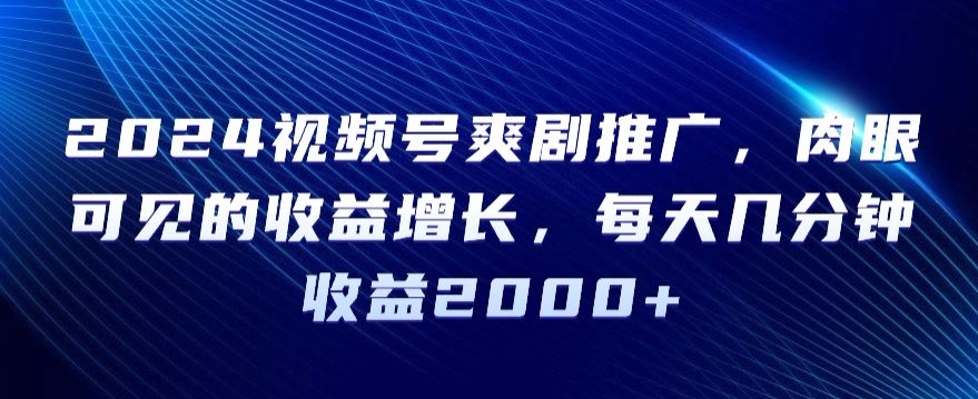 2024视频号爽剧推广，肉眼可见的收益增长，每天几分钟收益2000+天亦网独家提供-天亦资源网