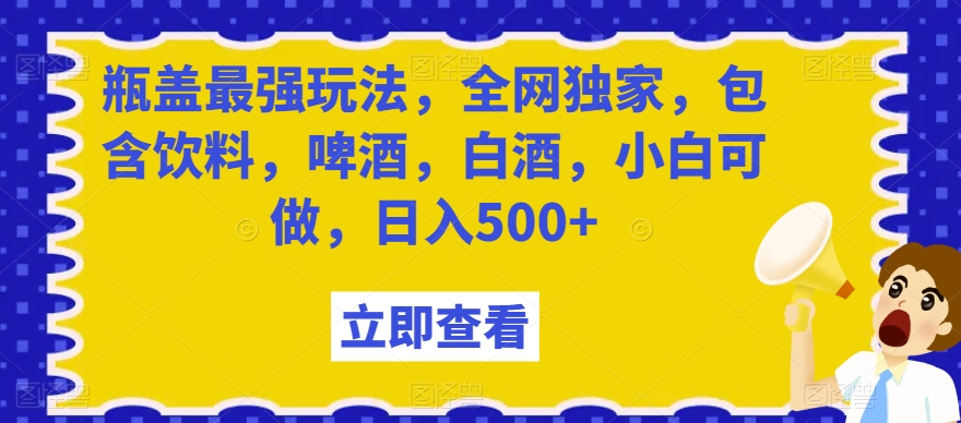 瓶盖最强玩法，全网独家，包含饮料，啤酒，白酒，小白可做，日入500+【揭秘】天亦网独家提供-天亦资源网