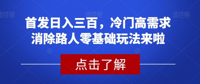 首发日入三百，冷门高需求消除路人零基础玩法来啦【揭秘】天亦网独家提供-天亦资源网