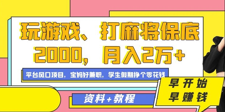 玩游戏、打麻将保底2000，月入2万+，平台风口项目天亦网独家提供-天亦资源网