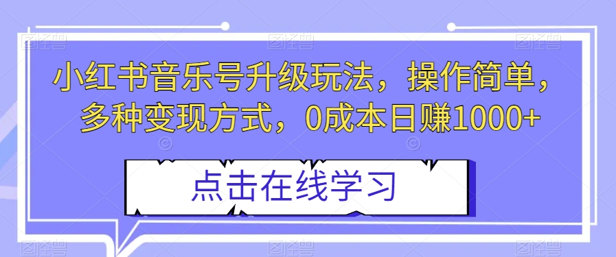 小红书音乐号升级玩法，操作简单，多种变现方式，0成本日赚1000+【揭秘】天亦网独家提供-天亦资源网