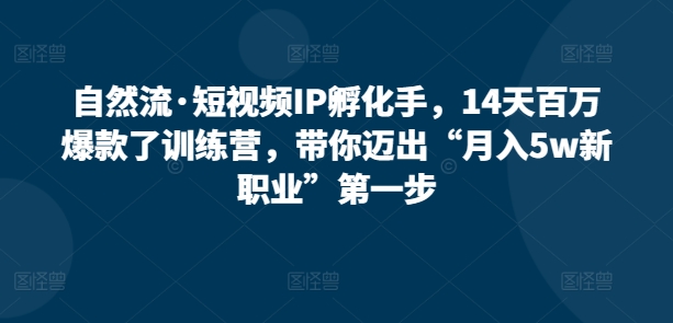 自然流·短视频IP孵化手，14天百万爆款了训练营，带你迈出“月入5w新职业”第一步天亦网独家提供-天亦资源网