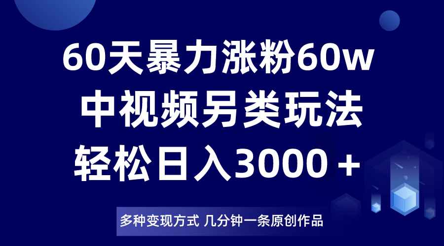 60天暴力涨粉60W，中视频另类玩法，日入3000＋，几分钟一条原创作品多种变现方式天亦网独家提供-天亦资源网