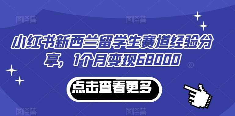 小红书新西兰留学生赛道经验分享，1个月变现68000天亦网独家提供-天亦资源网