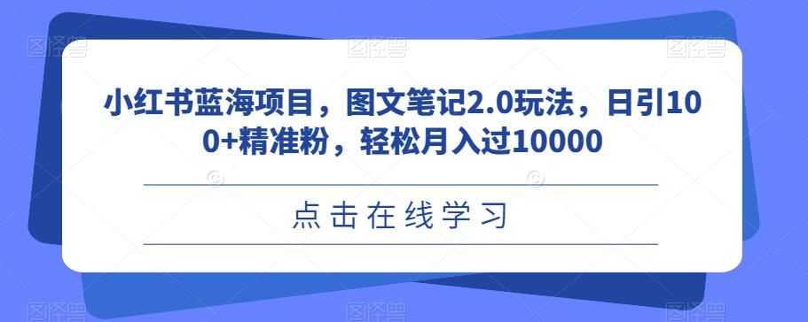 小红书蓝海项目，图文笔记2.0玩法，日引100+精准粉，轻松月入过10000【揭秘】天亦网独家提供-天亦资源网