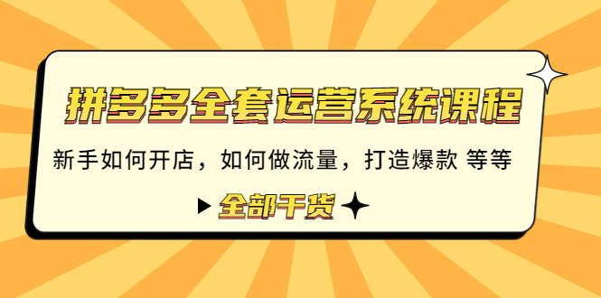 （4430期）拼多多全套运营系统课程：新手如何开店 如何做流量 打造爆款 等等 全部干货天亦网独家提供-天亦资源网