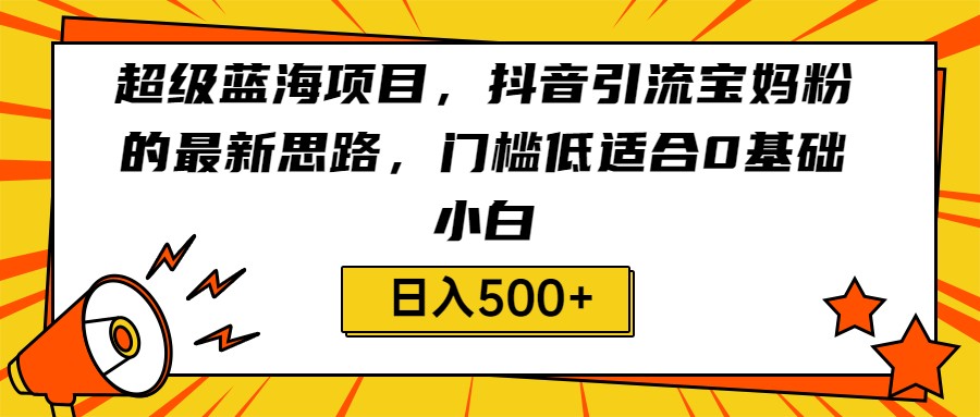 超级蓝海项目，抖音引流宝妈粉的最新思路，门槛低适合0基础小白，轻松日入500+天亦网独家提供-天亦资源网