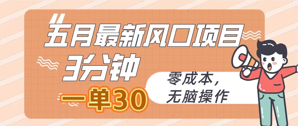 （10256期）五月最新风口项目，3分钟一单30，零成本，无脑操作天亦网独家提供-天亦资源网