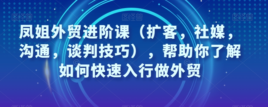 凤姐外贸进阶课（扩客，社媒，沟通，谈判技巧），帮助你了解如何快速入行做外贸天亦网独家提供-天亦资源网