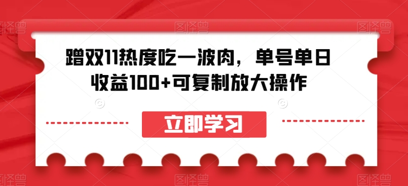 蹭双11热度吃一波肉，单号单日收益100+可复制放大操作【揭秘】天亦网独家提供-天亦资源网