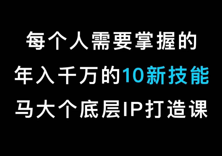 马大个的IP底层逻辑课，​每个人需要掌握的年入千万的10新技能，约会底层IP打造方法！天亦网独家提供-天亦资源网