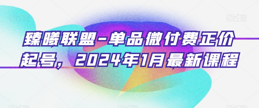 臻曦联盟-单品微付费正价起号，2024年1月最新课程天亦网独家提供-天亦资源网