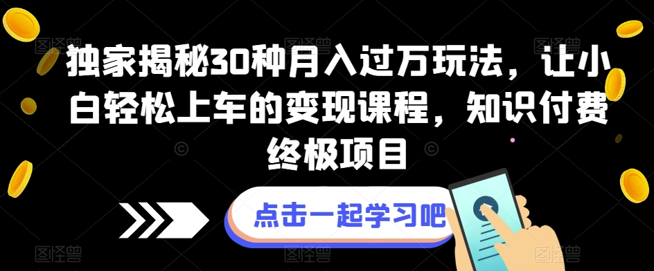 独家揭秘30种月入过万玩法，让小白轻松上车的变现课程，知识付费终极项目【揭秘】天亦网独家提供-天亦资源网