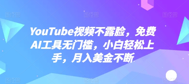 YouTube视频不露脸，免费AI工具无门槛，小白轻松上手，月入美金不断天亦网独家提供-天亦资源网