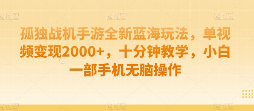 孤独战机手游全新蓝海玩法，单视频变现2000+，十分钟教学，小白一部手机无脑操作天亦网独家提供-天亦资源网