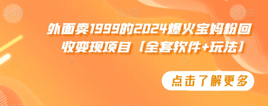 外面卖1999的2024爆火宝妈粉回收变现项目【全套软件+玩法】天亦网独家提供-天亦资源网