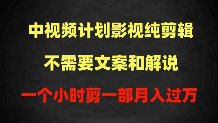 中视频计划影视纯剪辑，不需要文案和解说，一个小时剪一部，100%过原创月入过万天亦网独家提供-天亦资源网