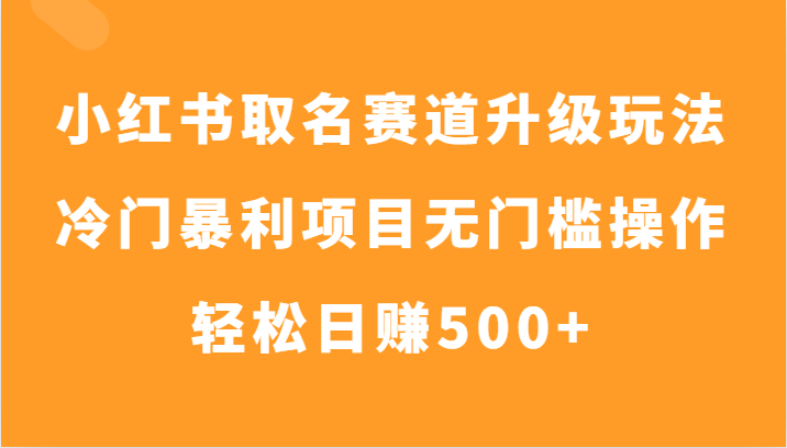 小红书取名赛道升级玩法，冷门暴利项目无门槛操作，轻松日赚500+天亦网独家提供-天亦资源网