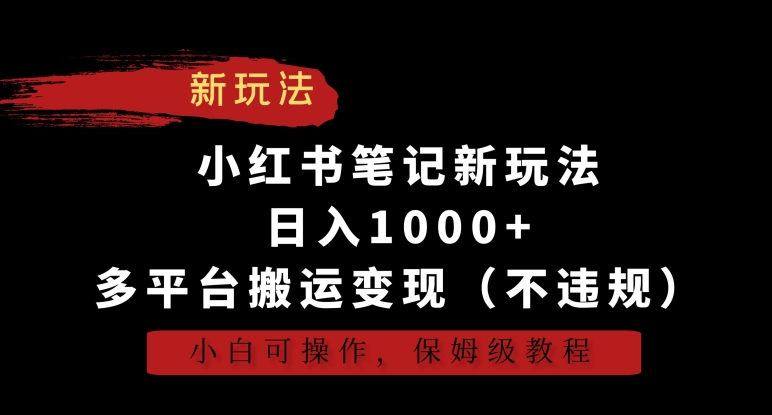 小红书笔记新玩法，日入1000+，多平台搬运变现（不违规），小白可操作，保姆级教程天亦网独家提供-天亦资源网