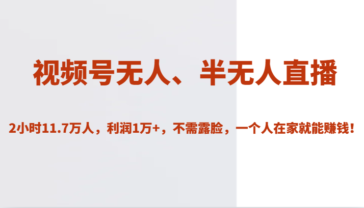 视频号无人、半无人直播2小时11.7万人，利润1万+，不需露脸，一个人在家就能赚钱！天亦网独家提供-天亦资源网