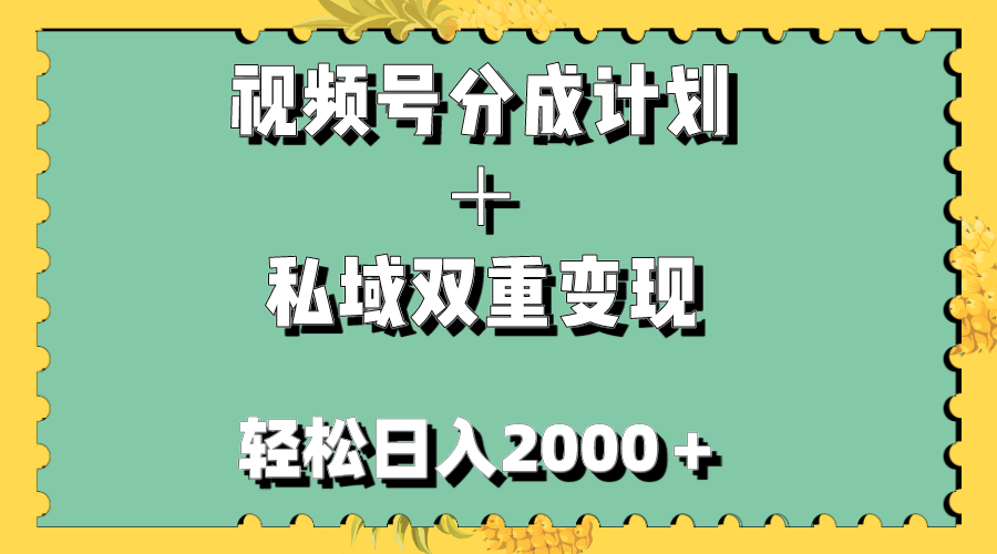 （7842期）视频号分成计划＋私域双重变现，轻松日入1000＋，无任何门槛，小白轻松上手天亦网独家提供-天亦资源网