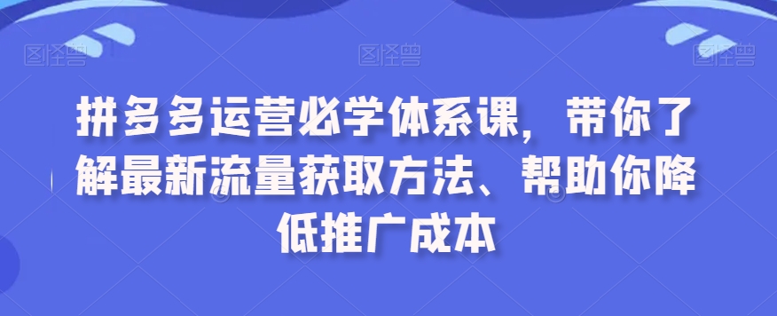 拼多多运营必学体系课，带你了解最新流量获取方法、帮助你降低推广成本天亦网独家提供-天亦资源网