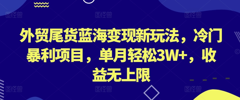 外贸尾货蓝海变现新玩法，冷门暴利项目，单月轻松3W+，收益无上限天亦网独家提供-天亦资源网