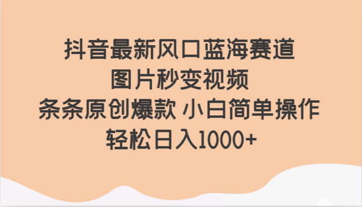 抖音最新风口蓝海赛道 图片秒变视频 条条原创爆款 小白简单操作 轻松日入1000+天亦网独家提供-天亦资源网