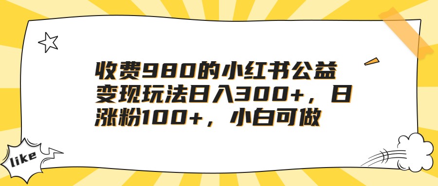 收费980的小红书公益变现玩法日入300+，日涨粉100+，小白可做天亦网独家提供-天亦资源网