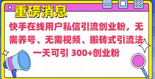 快手最新引流创业粉方法，无需养号、无需视频、搬砖式引流法天亦网独家提供-天亦资源网