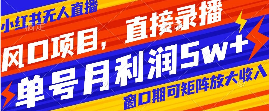 风口项目，小红书无人直播带货，直接录播，可矩阵，月入5w+【揭秘】天亦网独家提供-天亦资源网